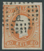 PORTUGAL 22 O, 1866, 80 R. Orange, Pracht, Mi. 100.- - Andere & Zonder Classificatie