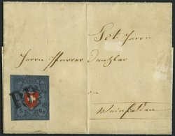 SCHWEIZ BUNDESPOST 7II BRIEF, 1851, 5 Rp. Schwarz/zinnoberrot Auf Blau, Ohne Kreuzeinfassung, Type 25, Mit Plattenfehler - 1843-1852 Poste Federali E Cantonali