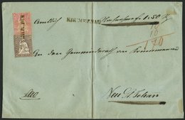 SCHWEIZ BUNDESPOST 13/15IIBym BRIEF, 1859, 5 Rp. Graubraun (allseits Vollrandig) Mit 15 Rp. Rosa (dreiseitig Vollrandig) - 1843-1852 Federale & Kantonnale Postzegels