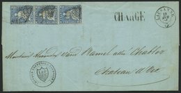 SCHWEIZ BUNDESPOST 14IIAym BRIEF, 1855, 10 Rp. Blau, Berner Druck I, (Zst. 23B), Im Senkrechten Paar Und Breitrandige Ei - 1843-1852 Federal & Cantonal Stamps