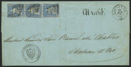 SCHWEIZ BUNDESPOST 14IIAym BRIEF, 1855, 10 Rp. Blau, Berner Druck I, (Zst. 23B), Im Senkrechten Paar Und Breitrandige Ei - 1843-1852 Kantonalmarken Und Bundesmarken