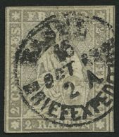 SCHWEIZ BUNDESPOST 19 O, 1862, 2 Rp. Grau, Berner Druck III, (Zst. 21G), Unten Leicht Angeschnitten Sonst Pracht, Mi. 48 - 1843-1852 Federal & Cantonal Stamps