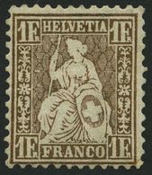 SCHWEIZ BUNDESPOST 28a *, 1863, 1 Fr. Goldbronze, Zähnung Leicht Korrigiert Und Eingesetzter Eckzahn, Mi. 1400.- - 1843-1852 Federal & Cantonal Stamps
