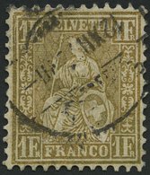 SCHWEIZ BUNDESPOST 28c O, 1864, 1 Fr. Gold, Pracht, Mi. 110.- - 1843-1852 Federale & Kantonnale Postzegels