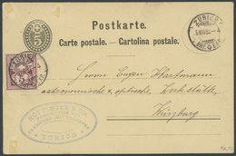 SCHWEIZ BUNDESPOST 46 BRIEF, 1882, 5 C. Lilabraun Auf 5 C. Schwarz Ganzsachenkarte Nach Würzburg, Pracht - 1843-1852 Poste Federali E Cantonali