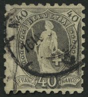 SCHWEIZ BUNDESPOST 61B O, 1882, 40 C. Grau, Gezähnt K 9 3/4:91/4, Dünne Stelle, Feinst, Mi. 750.- - 1843-1852 Kantonalmarken Und Bundesmarken
