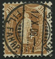 SCHWEIZ BUNDESPOST 80C O, 1905, 3 Fr. Gelbbraun, Gezähnt K 111/2:11, Pracht, Mi. 190.- - 1843-1852 Federale & Kantonnale Postzegels