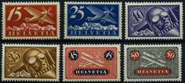 SCHWEIZ BUNDESPOST 179-84x **, 1923, Flugpost, Gewöhnliches Papier, 40 C. Kleiner Haftpunkt Sonst Prachtsatz (6 Werte),  - 1843-1852 Federal & Cantonal Stamps
