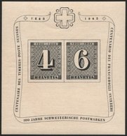 SCHWEIZ BUNDESPOST Bl. 8 **, 1943, Block 100 Jahre Briefmarken, Pracht, Mi. 100.- - 1843-1852 Poste Federali E Cantonali