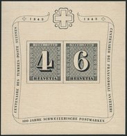 SCHWEIZ BUNDESPOST Bl. 8 **, 1943, Block 100 Jahre Briefmarken, Feinst, Mi. 120.- - 1843-1852 Timbres Cantonaux Et  Fédéraux