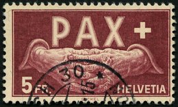 SCHWEIZ BUNDESPOST 458 O, 1945, 5 Fr. PAX, Pracht, Mi. 360.- - 1843-1852 Federal & Cantonal Stamps