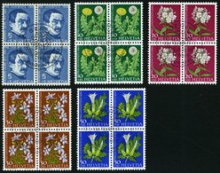 SCHWEIZ BUNDESPOST 722-26 VB O, 1960, Pro Juventute In Viererblocks Mit Zentrischen Ersttagsstempeln, Prachtsatz - 1843-1852 Federal & Cantonal Stamps