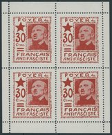 LOKALAUSGABEN VB **, 1937, 30 C. Rot Foyer Du Français Antifasciste ím Postfrischen Kleinbogen (4), Pracht - Altri & Non Classificati