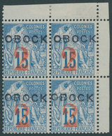 DSCHIBUTI 15 VB **, 1892, 2 C. Auf 15 C. Hellblau Im Postfrischen Viererblock, Falzrest Im Oberrand, Pracht - Djibouti (1977-...)