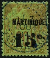 MARTINIQUE 15F O, 1888, 15 C. Auf 20 C. Rot Auf Grün, Schräge 5, Feinst (Zahnfehler), Mi. 320.- - Other & Unclassified