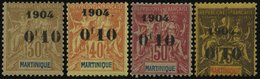MARTINIQUE 50-53 *, 1904, 0f10 Auf 30 C. - 0f10 Auf 75 C., Falzreste, 4 Werte Meist Pracht, Mi. 100.- - Other & Unclassified