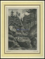 Bei LANGHENNERSDORF: Wasserfall, Stahlstich Von Koehler/Heisinger Um 1840 - Lithographien