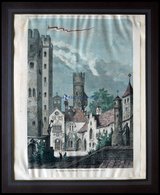 SCHWANECK: Der Schloßhof Der Burg, Kolorierter Holzstich Nach Ruhn Um 1880 - Lithographien