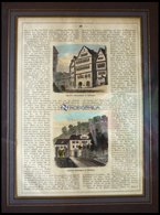 TÜBINGEN, Uhland`s Geburtshaus Und Wohnung, 2 Kolorierter Holzstiche Auf Einem Blatt Um 1880 - Litografia