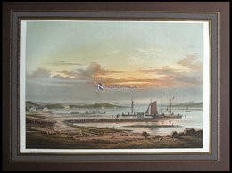 NIBE (Parti Ved Liimfjorden Ved Nibe), Limfjord, Ansicht Mit Fischerhäusern Und Booten, Kolorierte Lithographie Mit Tonp - Litografía