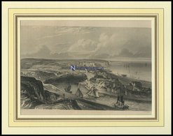 DIEPPE, Gesamtansicht Aus Der Ferne Mit Dekorativer Schiffsstaffage, - Lithographien