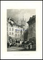 LAUSANNE, Teilansicht, Brunnenszene, Stahlstich Von Bartlett/Wallis, 1836 - Litografia