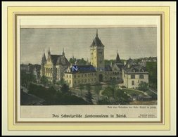 ZÜRICH: Das Landesmuseum, Kolorierter Holzstich Von 1898 - Litografia