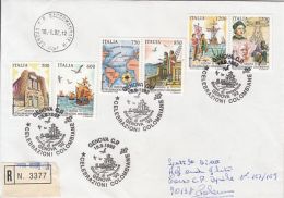 6808FM- CHRISTOPHER COLUMBUS, DISCOVERY OF AMERICA, SHIP, STAMPS ON REGISTERED COVER, 1992, ITALY - Cristoforo Colombo