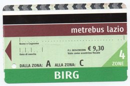 BIGLIETTO METROPOLITANA-ITALIA-LAZIO-ROMA - Europe