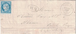 DROME - MARSSANNE - BM DANS OVALE - LE 20 JUIN 1873 - CERES N°60 PIQUAGE - LETTRE AVEC TEXTE ET SIGNATURE (P1) - 1849-1876: Classic Period