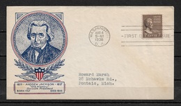 Early US 1938 FDC Cachet, President In 19 Century, Andrew Jackson, Very Fine Litho ! - 1851-1940