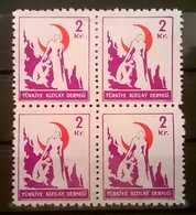 FRANCOBOLLI STAMPS TURCHIA TURKEY 1948 MNH** NUOVI SERIE MEZZA LUNA ROSSA QUARTINA - Ungebraucht