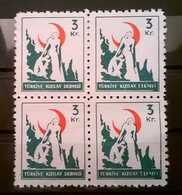 FRANCOBOLLI STAMPS TURCHIA TURKEY 1948 MNH** NUOVI SERIE MEZZA LUNA ROSSA QUARTINA - Ungebraucht