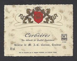 Etiquette De Vin Corbières  -  Mr JC. Lorieur Traiteur (non Localisé)  -  Maison Poirier à La Flèche  (72) - Languedoc-Roussillon