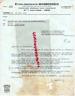 87- LIMOGES- FACTURE ETS. MASMONDEIX-FOURNITURES GENERALES ELECTRICITE-60 AVENUE GARIBALDI-MINES ST LEONARD NOBLAT-1952 - Electricity & Gas