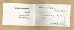 Facture Amsterdam (Holland - Nederland) Streep Diamonds Ltd. (Founded 1876) 206-208 Amstel 07-05-1977 Létang 95$ - Pays-Bas