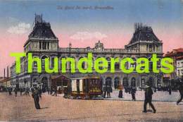 CPA BRUXELLES  GARE DU NORD TRAM PUB AU BON MARCHE - Schienenverkehr - Bahnhöfe