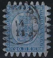 Finlande Coat Of Arms (FACIT) N°8v2C3 Bleu Sur Gris Bleu Papier Epais Roulette III Obl Petit Dateur Helsingfors.. - Gebraucht