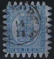 Finlande Coat Of Arms (FACIT) N°8v2C3 Bleu Sur Gris Bleu Papier Epais Roulette III Obl Petit Dateur Helsingfors.. - Usados