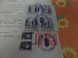 DIRITTI DI SEGRETERIA COMUNE DI LENTINI QUARTINA CENTESIMI O,40 SOPR.STAMP. 10 CENT.+ 5 C. MARCA DI RISCONTRO + ALTRI 15 - Revenue Stamps