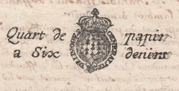 Document 1er Août 1684 / Généralité Limoges / N° 62 / Quart De Papier à Six Deniers - Matasellos Generales