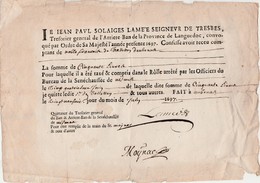 Document Imprimé Reçu Taxe / Aubenas 29 Juin 1697 / 50 Livres / J. Paul Solaiges Lamée / Seigneur De Trèbe 11 Aude - ... - 1799