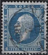 Norvege Oscar I 1856 (FACIT) N°4 Bleu Oblitéré Cachet De Vardal Bureau Peu Commun TTB - Used Stamps
