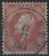 Norvege Oscar I 1856 (FACIT) N°5b Lilas Red Oblitéré Cachet De DRAMMEN TTB - Usati