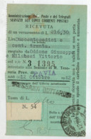 RICEVUTA  INVIO VERSAMENTO  A MEZZO  CONTO CORRENTE  POSTALE   1942      (VIAGGIATA) - Vaglia Postale