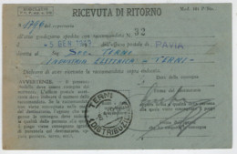 SEZIONE  POLIZIA  STRADALE  DELLA  QUESTURA    RICEVUTA  DI  RITORNO     (VIAGGIATA) - 1946-60: Poststempel