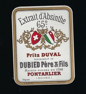 Etiquette Extrait D'Absinthe 65° Fritz Duval Successeur De Dubied Père & Fils  Pontarlier Doubs 25 - Alcohols & Spirits