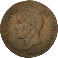 Monnaie, Monaco, Honore V, 5 Centimes, Cinq, 1837, Monaco, TB, Cuivre, KM:95.2a - Charles III.