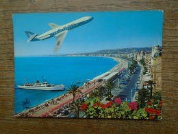 Nice , La Promenade Des Anglais , Survolée Par Caravelle "" Carte Animée Beau Bateau Et La Caravelle "" - Transport (air) - Airport