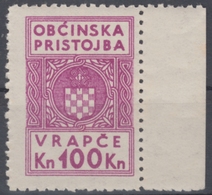 NDH CROATIA - Local 1941 Vrapče  Vrapce REVENUE / TAX Stamp - 100 KN -  MNH - Croatia